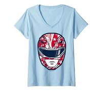 Mujer Power Rangers 4th of July Mighty Morphin Red Ranger Helmet Camiseta Cuello V