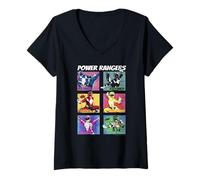 Mujer Power Rangers Group Shot Color Pop Boxed Up Comic Style Camiseta Cuello V