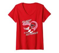 Mujer Power Rangers My Heart Belongs To The Red Ranger Vintage Camiseta Cuello V