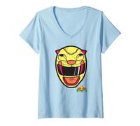 Mujer Power Rangers Yellow Ranger Sabertooth Tiger Big Face Camiseta Cuello V