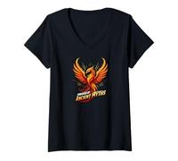Mujer Powered by Ancient Myths Phoenix Fire Bird Camiseta Cuello V
