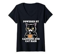 Mujer Powered by Caffeine and Cat Hair Camiseta Cuello V