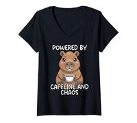 Mujer Powered by Caffeine and Chaos Camiseta Cuello V