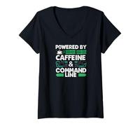 Mujer Powered by Caffeine & Command Line | Developer Admin Humor Camiseta Cuello V