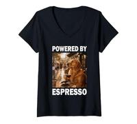 Mujer Powered by Coffee Amante del café y los Perros Camiseta Cuello V