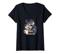 Mujer Powered by Coffee & Existential Dread Funny Tired Design Camiseta Cuello V