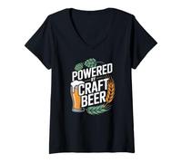 Mujer Powered by Craft Beer Hops - Vaso de Cebada Camiseta Cuello V