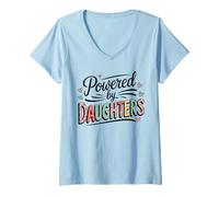 Mujer Powered By Daughters Cute Multicolor Heart Letter Design Camiseta Cuello V