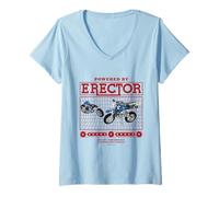 Mujer Powered by Erector 5 en 1 Modelo de Motocicleta Retro Camiseta Cuello V