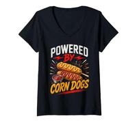 Mujer Powered by Funny Corn Dogs Saying Humor Joke Gag Camiseta Cuello V