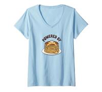 Mujer Powered by Pancakes Breakfast Energy Funny Design tee Pop!! Camiseta Cuello V