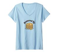 Mujer Powered by Pancakes Breakfast Energy Funny Design tee Pop!! Camiseta Cuello V