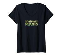 Mujer Powered by Plants Vegan Lifestyle Botanical Design Camiseta Cuello V