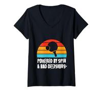 Mujer Powered by Spin & Bad Decisions Funny Retro Table Tennis Camiseta Cuello V