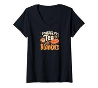 Mujer Powered By Tea and Blankets Cozy Relaxation Design Camiseta Cuello V