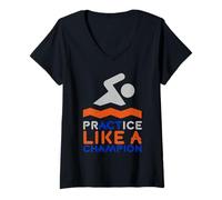 Mujer Practica en Equipo de natación actúa como un Nadador campeón Camiseta Cuello V