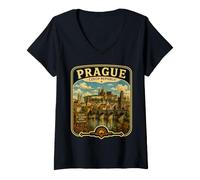 Mujer Praga República Checa Vacaciones a Praga Viaje Familiar Camiseta Cuello V