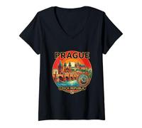 Mujer Praga República Checa Viaje Souvenir City Gift Camiseta Cuello V