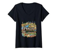 Mujer Praga República Checa Viaje Souvenir City Gift Camiseta Cuello V