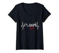 Mujer Praga Skyline Latido del Corazón República Checa Amo Praha Camiseta Cuello V