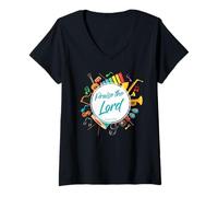 Mujer Praise The Lord - Psalm 150:6 Christian Church Worship Color Camiseta Cuello V