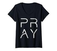 Mujer Pray God Jesus Christ Faith Prayer Religious Christian Camiseta Cuello V