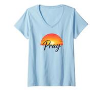 Mujer Pray Sunset Inspirational Religious Christian Faith Camiseta Cuello V