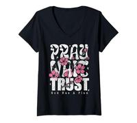 Mujer Pray Wait Confía en Que Dios Tiene un Plan La fe Cristiana Camiseta Cuello V