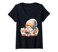 Mujer Prayer Gnome Dog Grandpa For Christians Cute Pomeranian Camiseta Cuello V