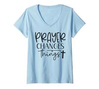 Mujer Prayer Warrior tee La oración de la fe Cristiana Cambia Las Cosas Camiseta Cuello V