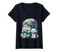 Mujer Praying Dog Dad Christian Gnome For Dog Mom With Toy Poodle Camiseta Cuello V