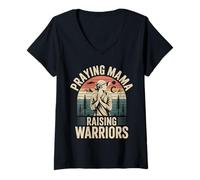Mujer Praying Mama Raising Warriors - Camiseta Cuello V