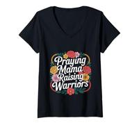 Mujer Praying Mama Raising Warriors Faith Maternidad Madre ----- Camiseta Cuello V