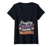Mujer Praying Mama Raising Warriors Faith Maternidad Madre ---- Camiseta Cuello V