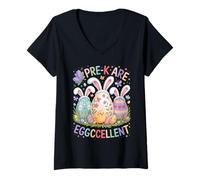 Mujer Pre K Are Eggccellent Easter Preschool Teacher Bunny Eggs Camiseta Cuello V