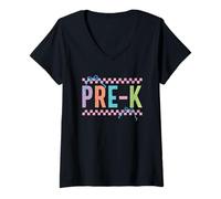 Mujer Pre-K Tablero de ajedrez Fun Pastel Vibes Camiseta Cuello V