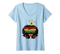 Mujer Precaución Melanina Poppin Negro Mujeres Sista Brown Skin Girls Camiseta Cuello V