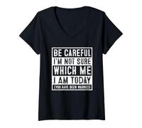 Mujer Precaución: Persona de Hoy Desconocida Cita Divertida Camiseta Cuello V