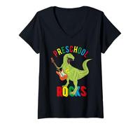 Mujer Preescolar Rocas Dinosaurio T Rex Boys Primer Día Pre-K Maestro Camiseta Cuello V