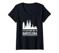 Mujer Prefiero estar en Barcelona - Gráfico de horizonte urbano Camiseta Cuello V
