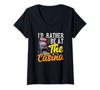 Mujer Prefiero Estar en el Casino Juego de Azar máquina tragamonedas Poker Camiseta Cuello V