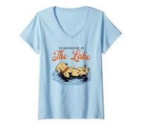 Mujer Prefiero Estar en el Lago Funny Floating Dog Summer Camiseta Cuello V