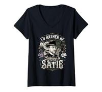 Mujer Prefiero Estar Escuchando a Satie Camiseta Cuello V