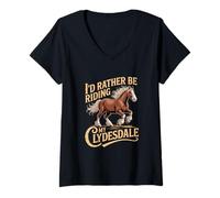 Mujer Prefiero Estar Montando mi Ecuestre de Clydesdale Camiseta Cuello V