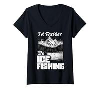 Mujer Prefiero Estar pescando en Hielo, un Pozo de Hielo, Pescador en Hielo Camiseta Cuello V