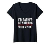 Mujer Prefiero Estar Viendo programas de Crimen con mi Gato - Misterio Camiseta Cuello V
