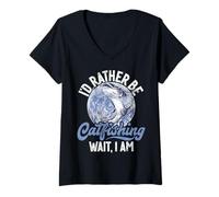 Mujer Prefiero ser pesca del gato Espera Soy bagre Camiseta Cuello V
