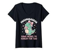 Mujer Preggosaurus Rawr Significa Que Tengo Hambre de Dos Amantes de Dino T-Rex Camiseta Cuello V
