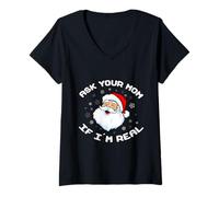 Mujer Pregúntale a tu mamá si Soy Real Papá Noel Divertido de Navidad Camiseta Cuello V