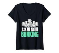Mujer Pregúntame sobre bancos y finanzas Camiseta Cuello V